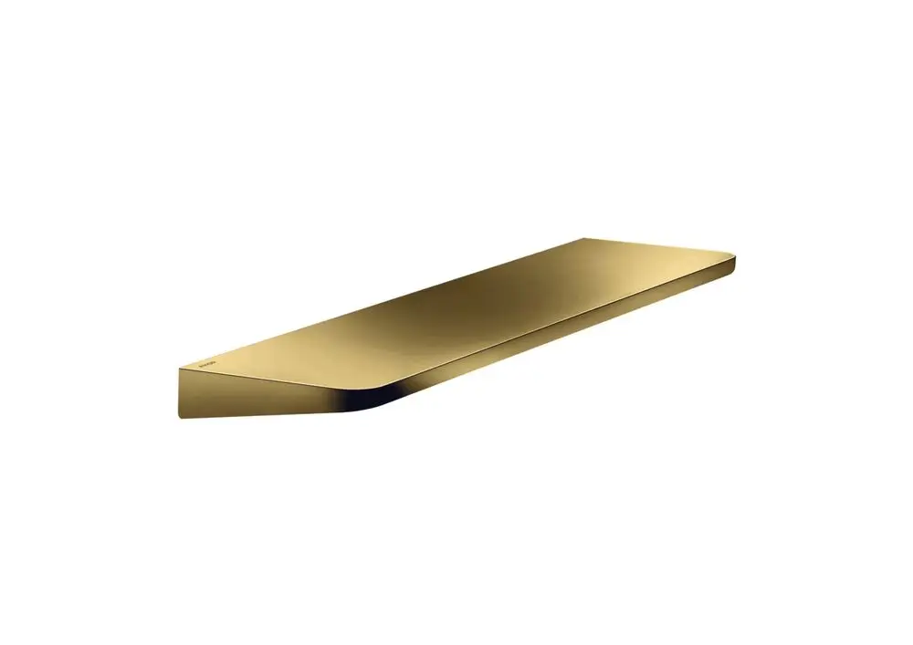 Polierte goldene Ablage mit flacher Oberfläche, leicht geneigtem Ende, aus dem Sortiment von AXOR, zur Wandmontage geeignet.